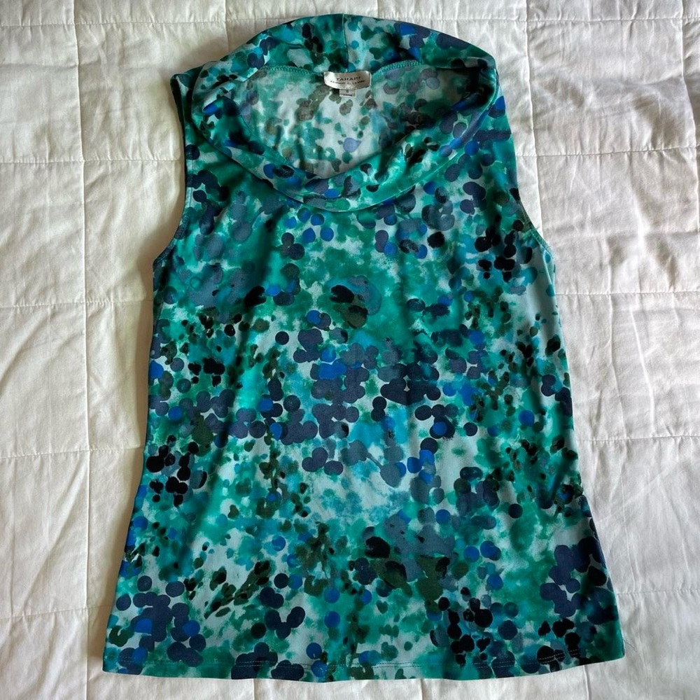 Tahari Blue & Green Cowl Neck Tank Top - S